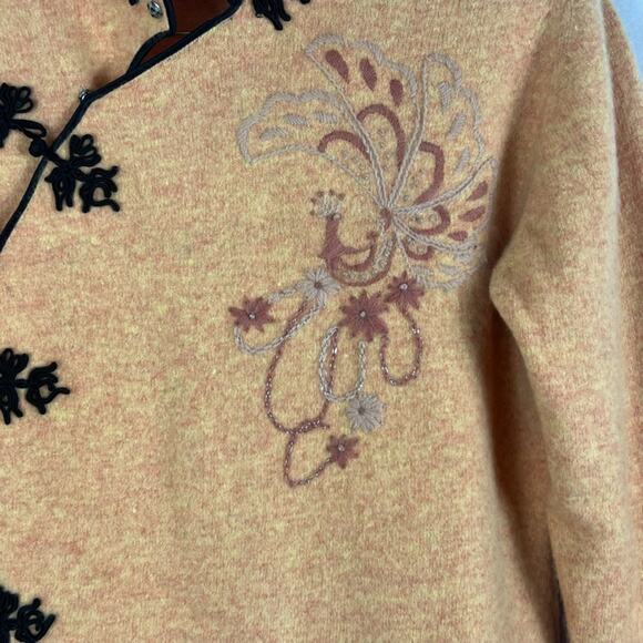 Vintage Snowy Mountain Coat Womens 36 Yellow Angora Wool Blend Embroidered - Picture 3 of 9